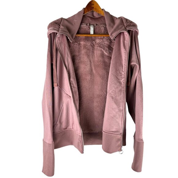 Athleta Triumph Rose Pink Luxe Shine Women Sherpa Lined Hoodie Jacket, Medium - Picture 16 of 16